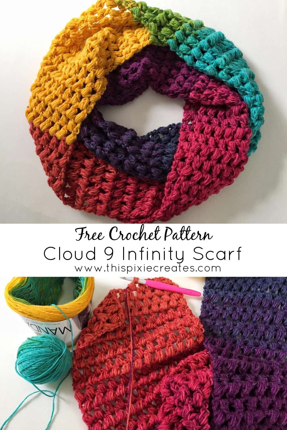 How to Crochet a Puff Stitch Infinity Scarf - This Pixie Creates