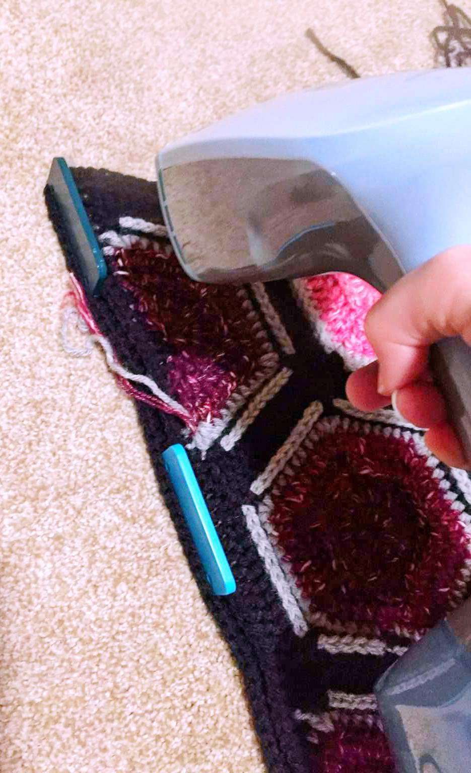 Steam Blocking a Crochet Hexagon Blanket