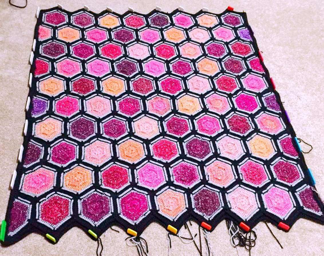 Blocking a Crochet Hexagon Blanket