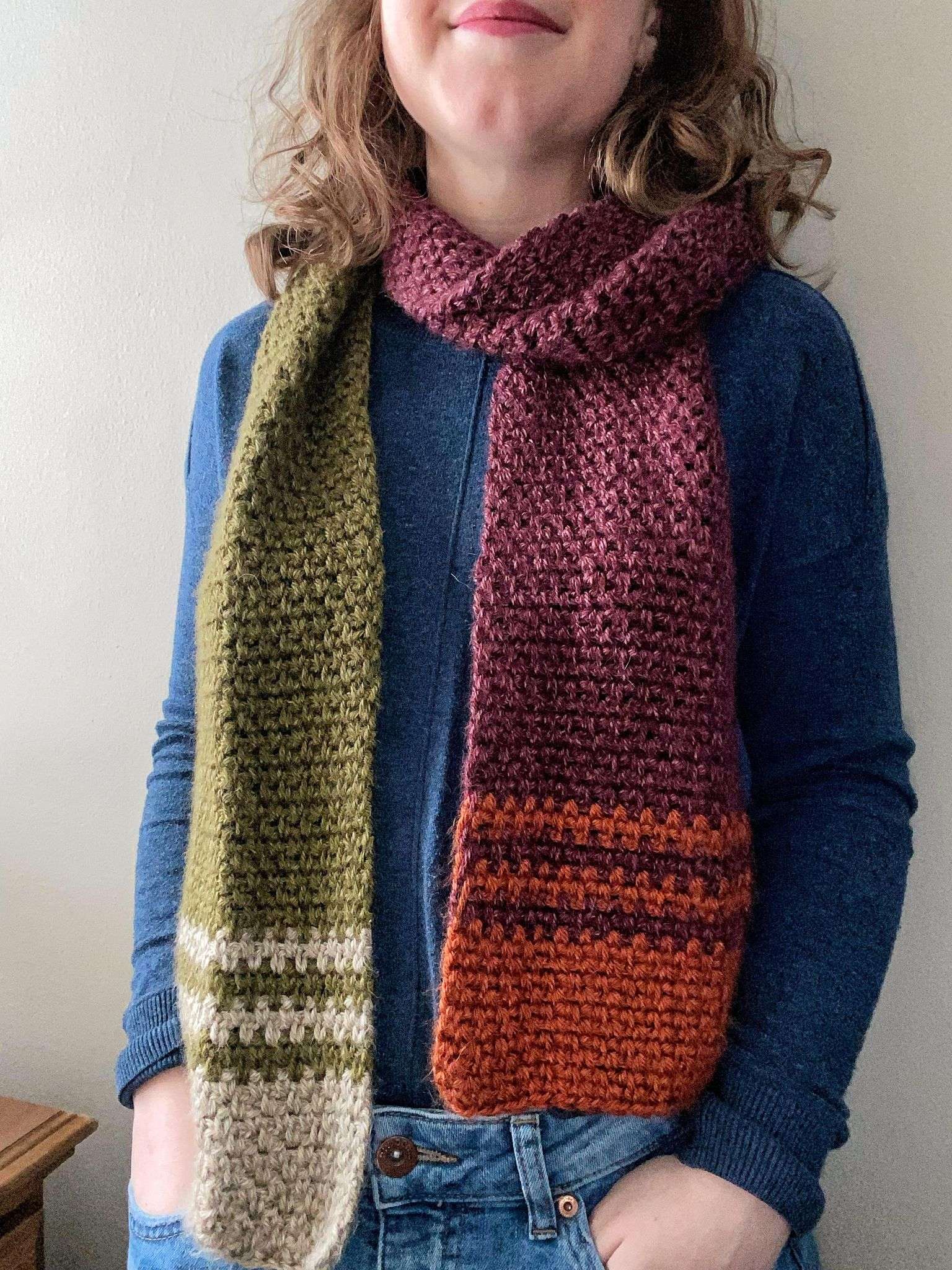 Easy Beginner Striped Moss Stitch Scarf Pattern