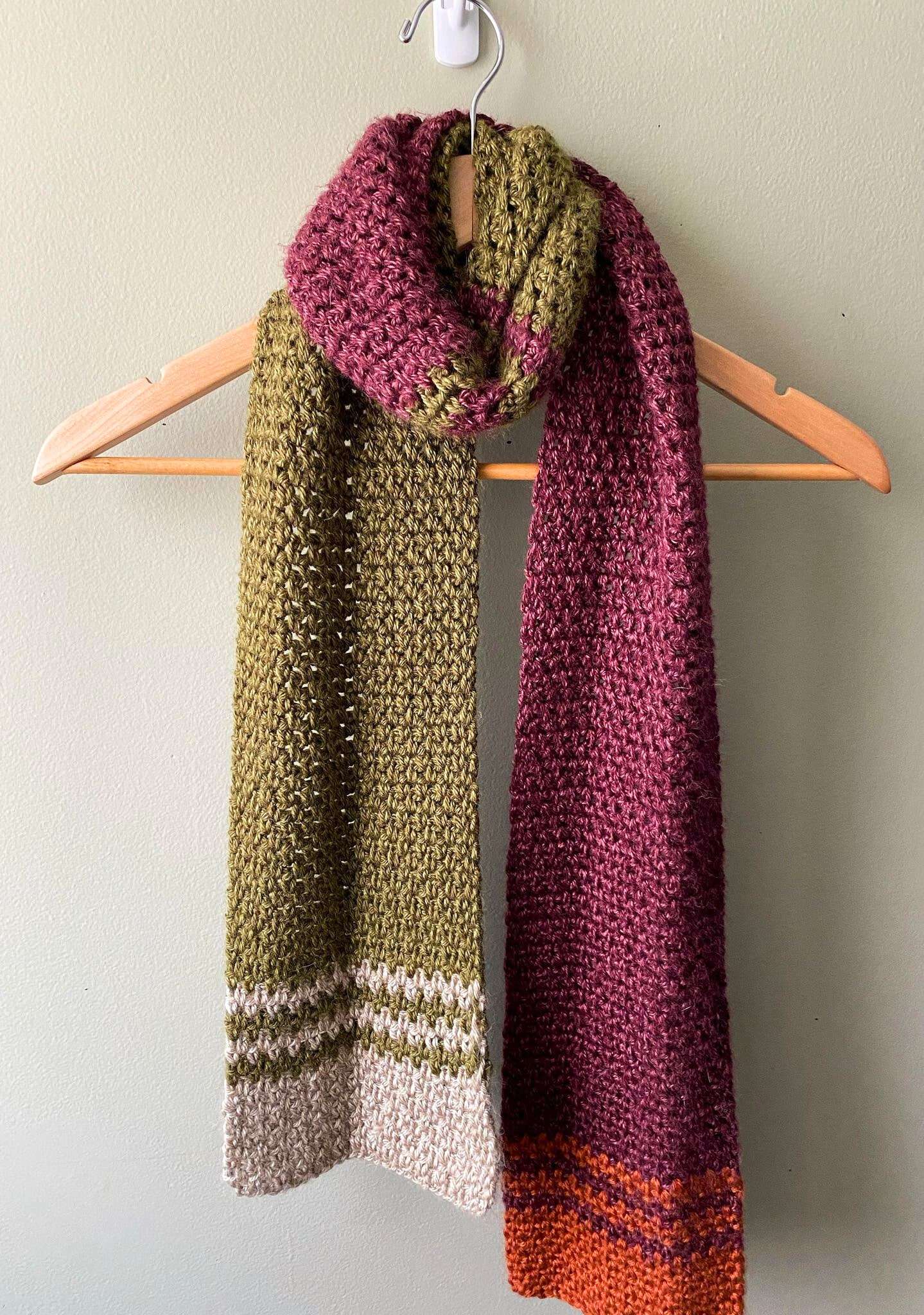 Dark and Moody Striped Moss Stitch Crochet Scarf for Beginners Free Crochet Pattern