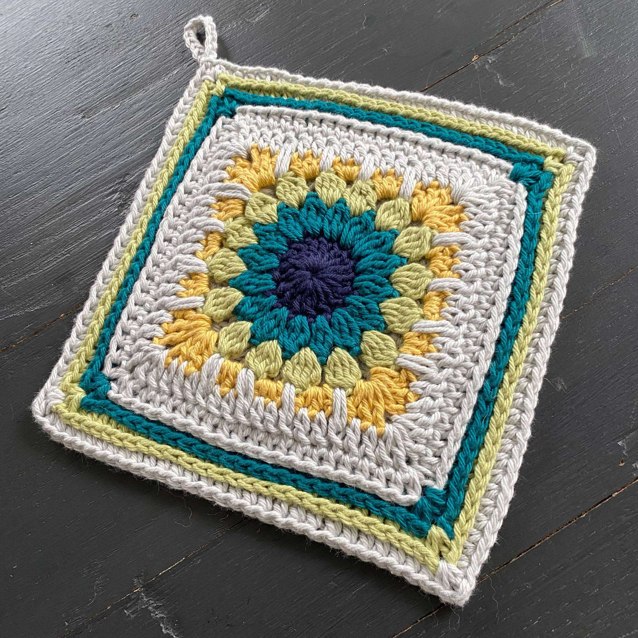 Sunburst Granny Square Crochet Potholder Double Thick