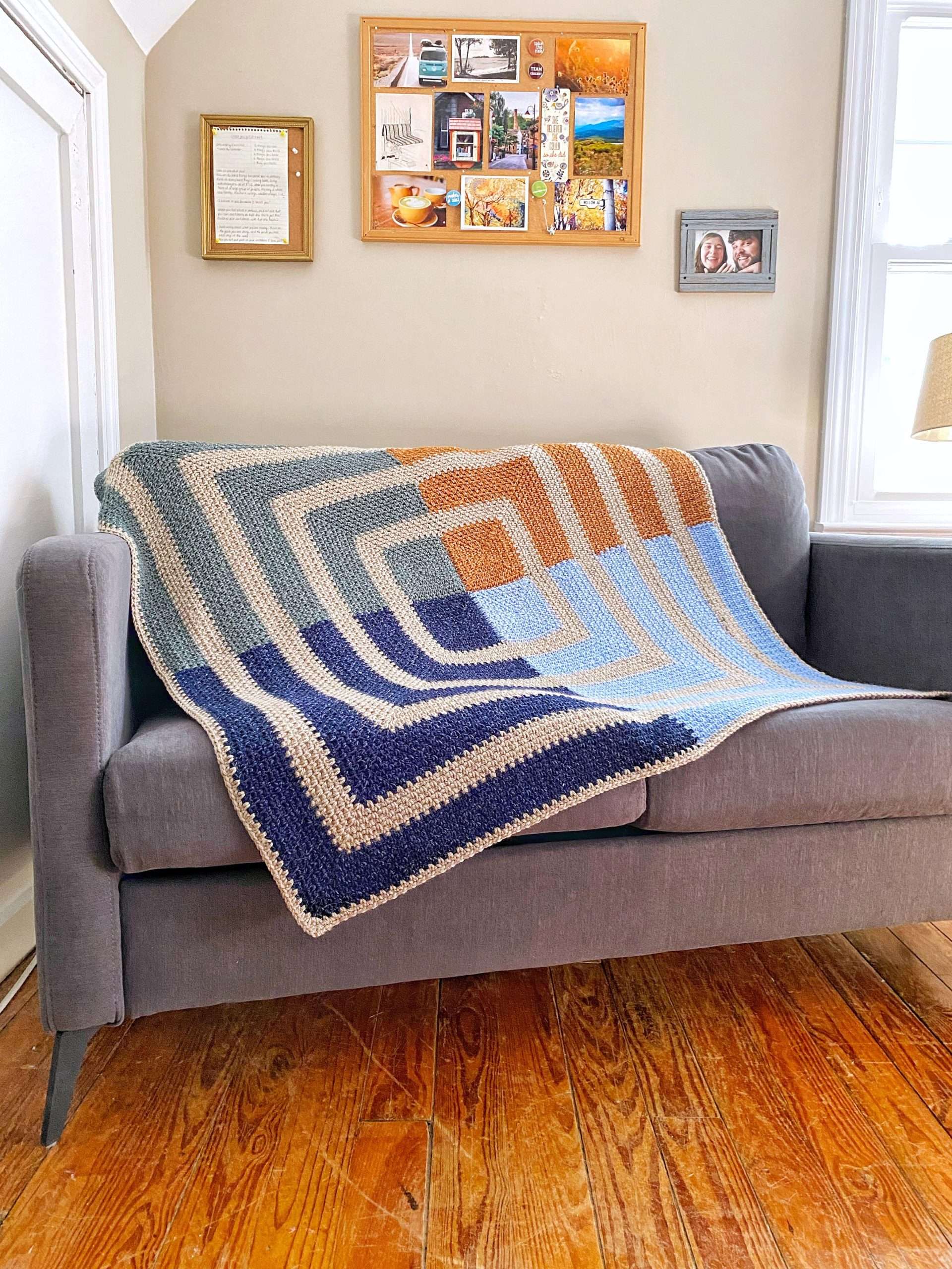 Fun 4 Square Striped Moss Stitch Crochet Blanket Pattern