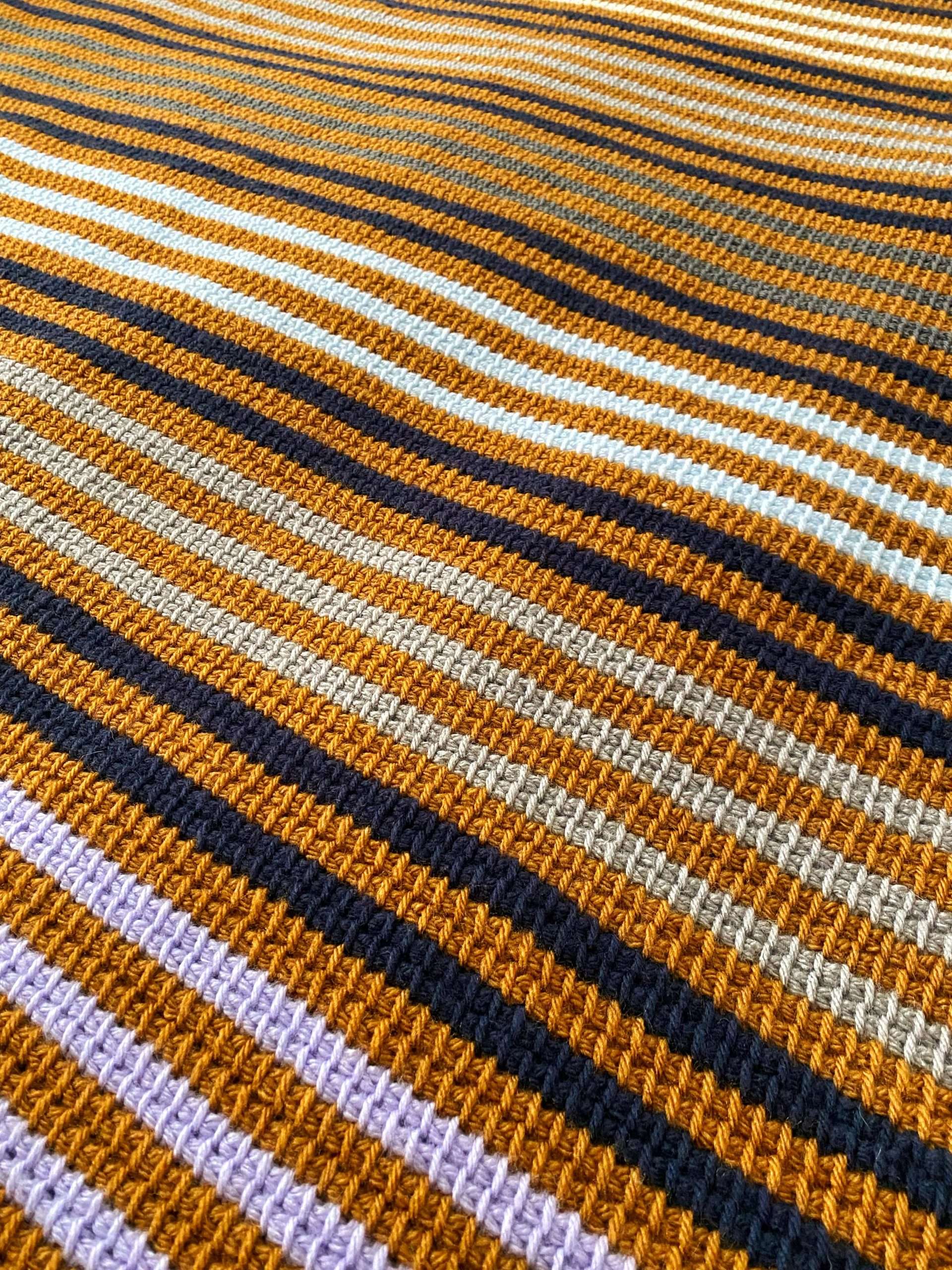 Easy Tunisian Simple Stitch Striped Blanket for Beginners using Scrap Yarn