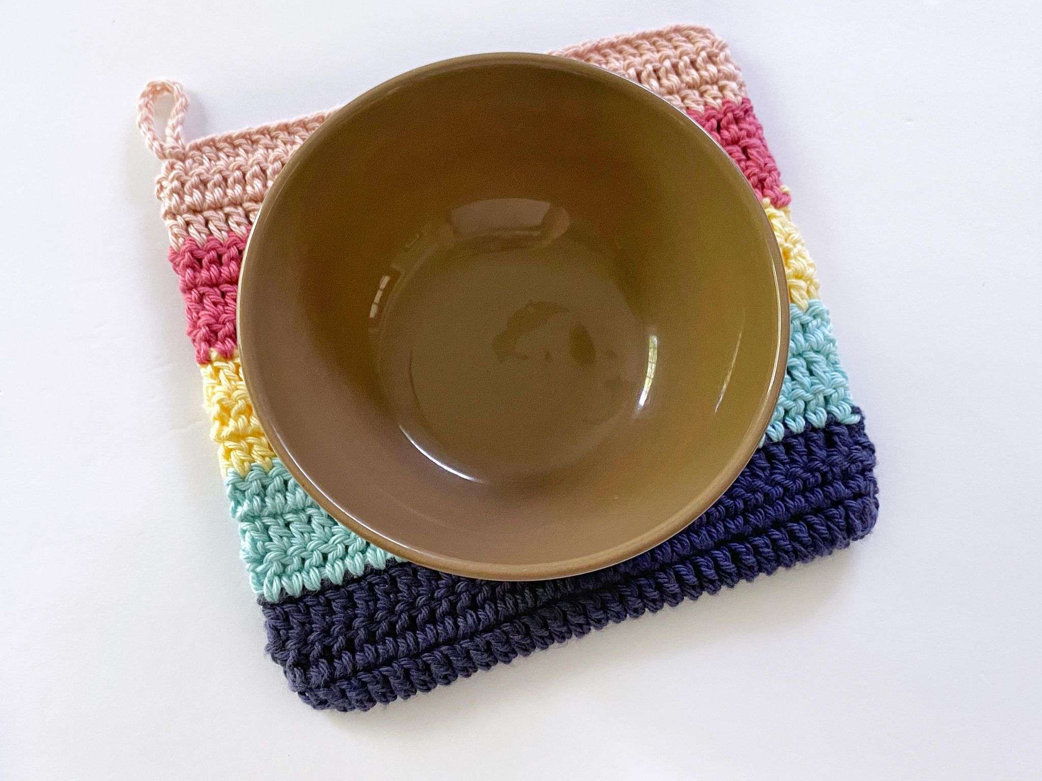 Easy Beginner Striped Double Thick Crochet Potholder 