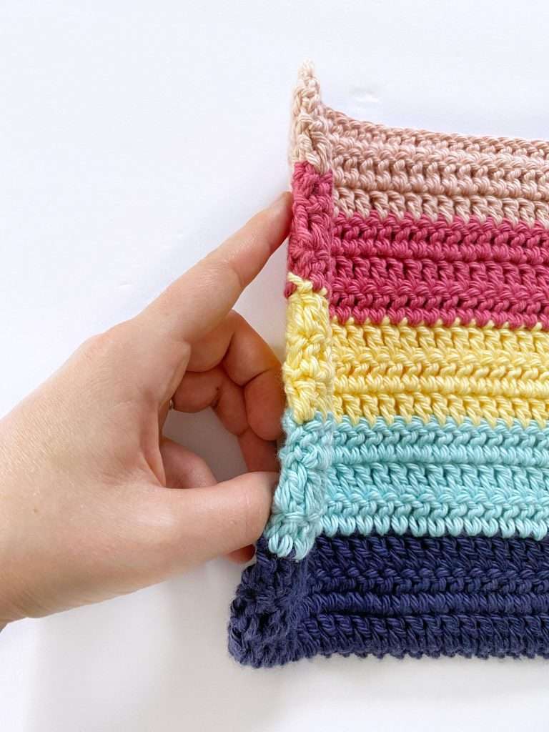 Invisible Side Seam of the Striped Double Crochet Potholder