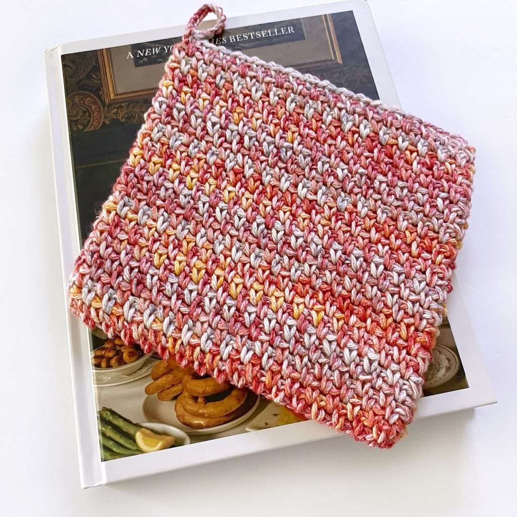 Beginner Moss Stitch Double Thick Crochet Potholder Pattern with Cotton Yarn