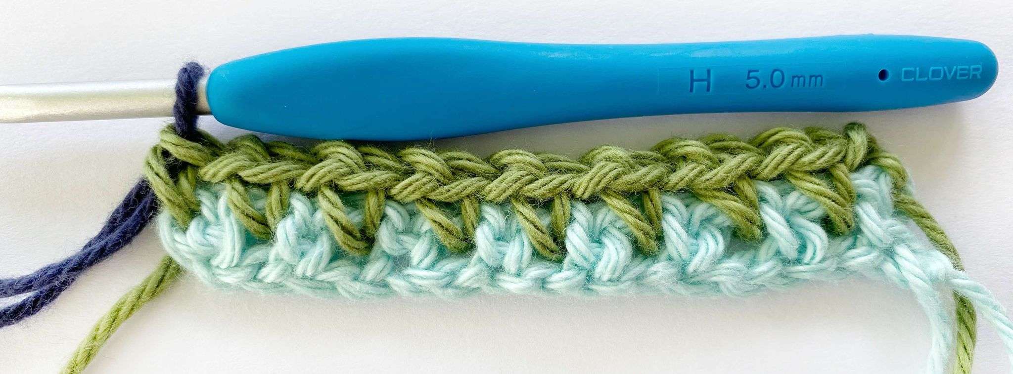 Row 2 of the Moss Stitch Row by Row Crochet Tutorial