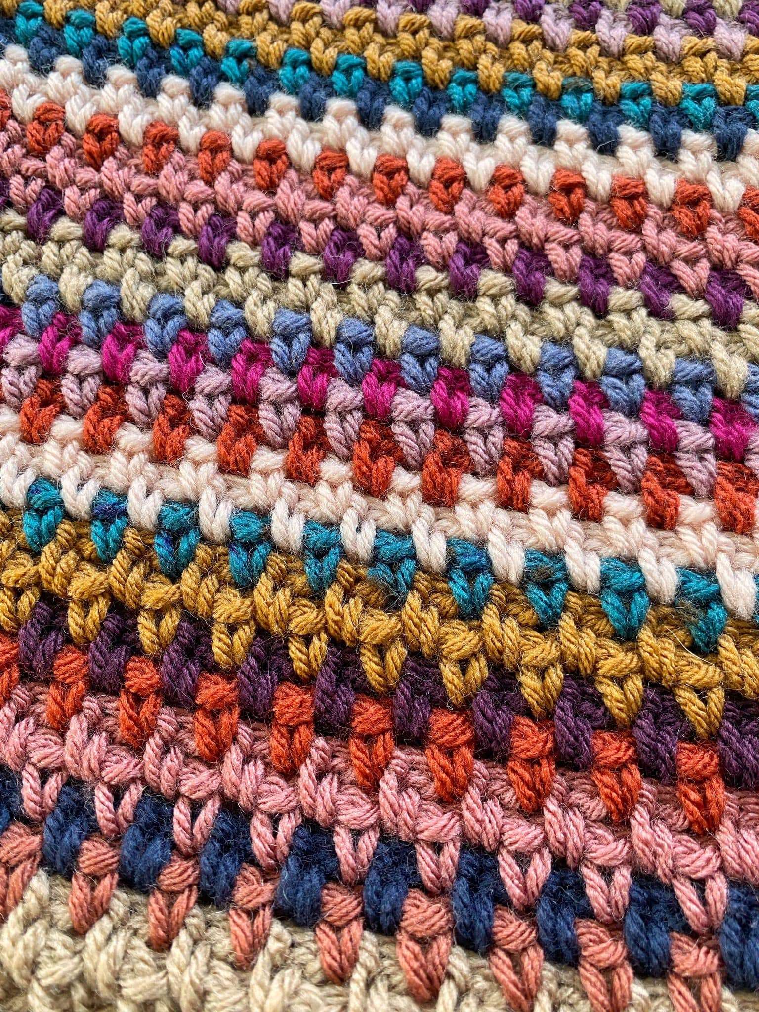 Crochet Moss Stitch Sampler Tutorial in Stripes