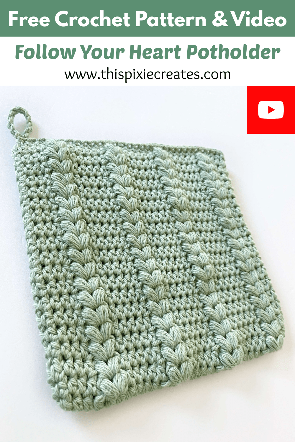 Beautiful Puff Stitch Heart Crochet Potholder Pattern with Video Tutorial