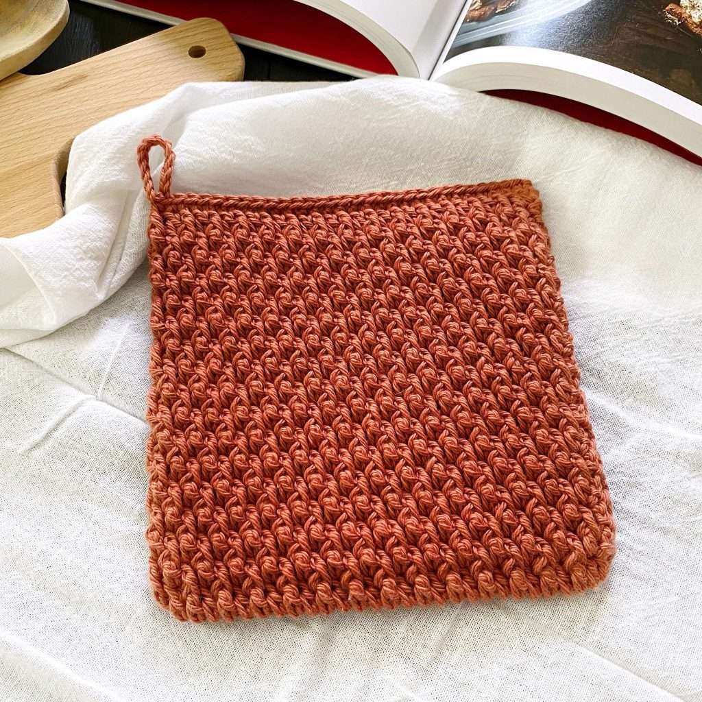 How to Crochet the Cinnamon Spice Alpine Stitch Potholder with Video Tutorial