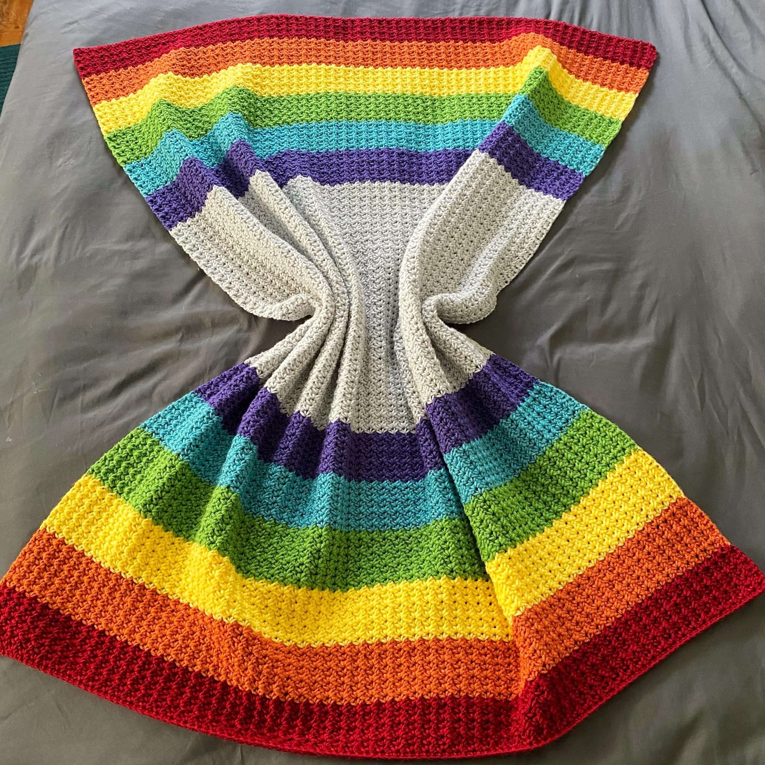 Colour your World Rainbow Striped Spider Stitch Crochet Blanket