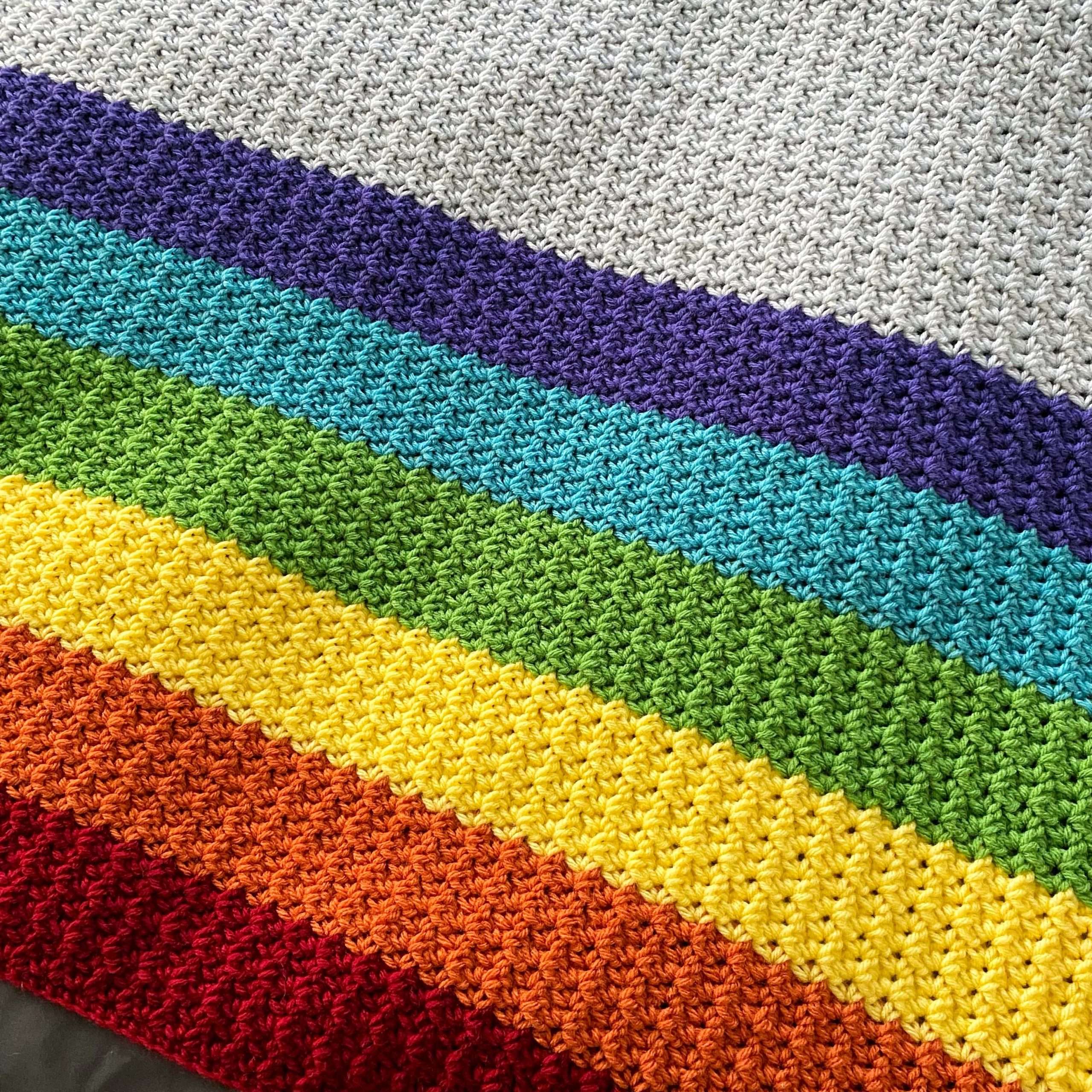 Quick and Easy Rainbow Striped Textured Crochet Blanket