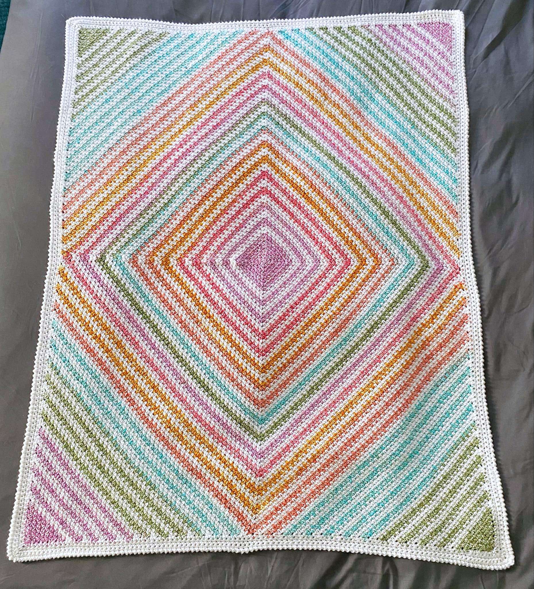 Unique Diamond Striped Baby Blanket with Mandala Ombre Yarn