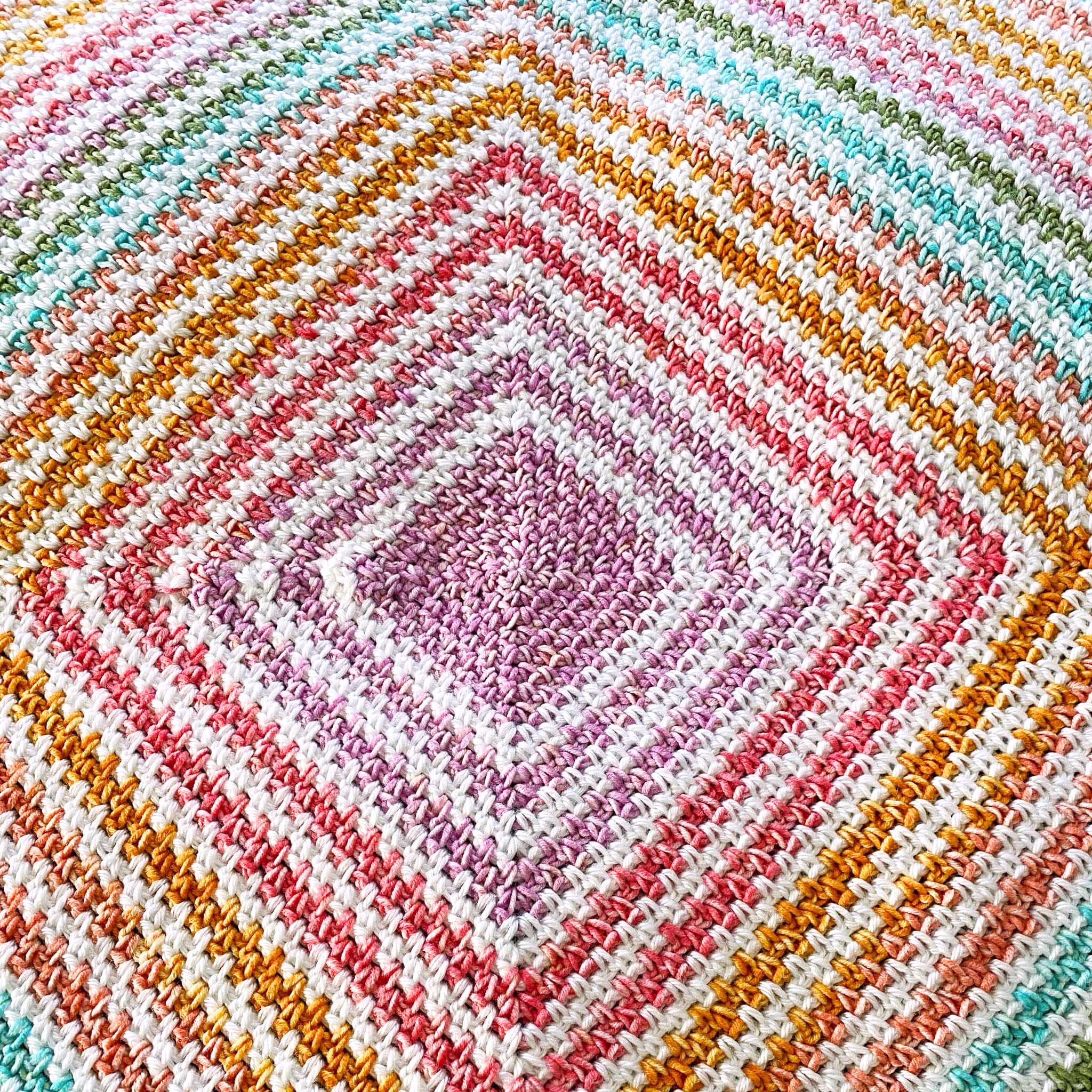 Mandala Ombre Tranquil Crochet Baby Blanket with Diamond Stripes in the Moss Stitch
