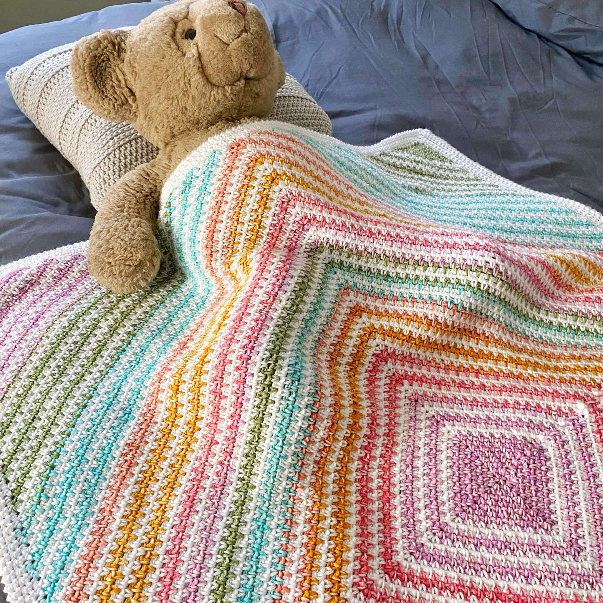 Rainbow Diamond Striped Baby Blanket Crochet Pattern