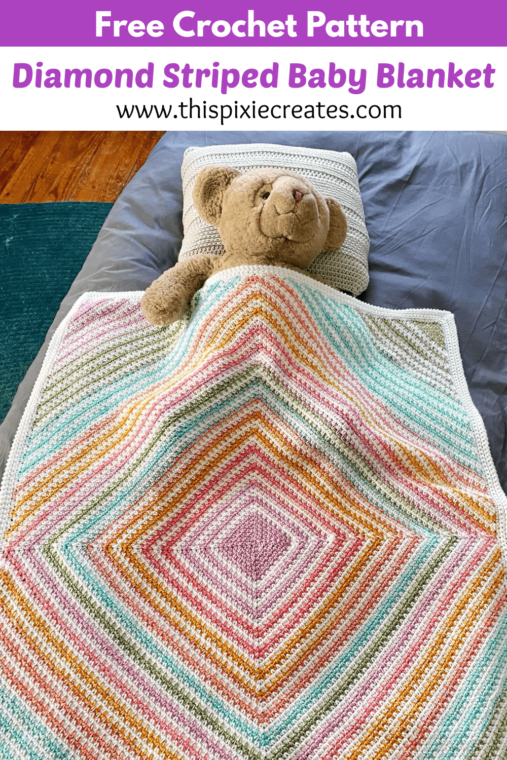 Moss Stitch Diamond Striped Crochet Baby Blanket Pattern using Mandala Ombre Yarn