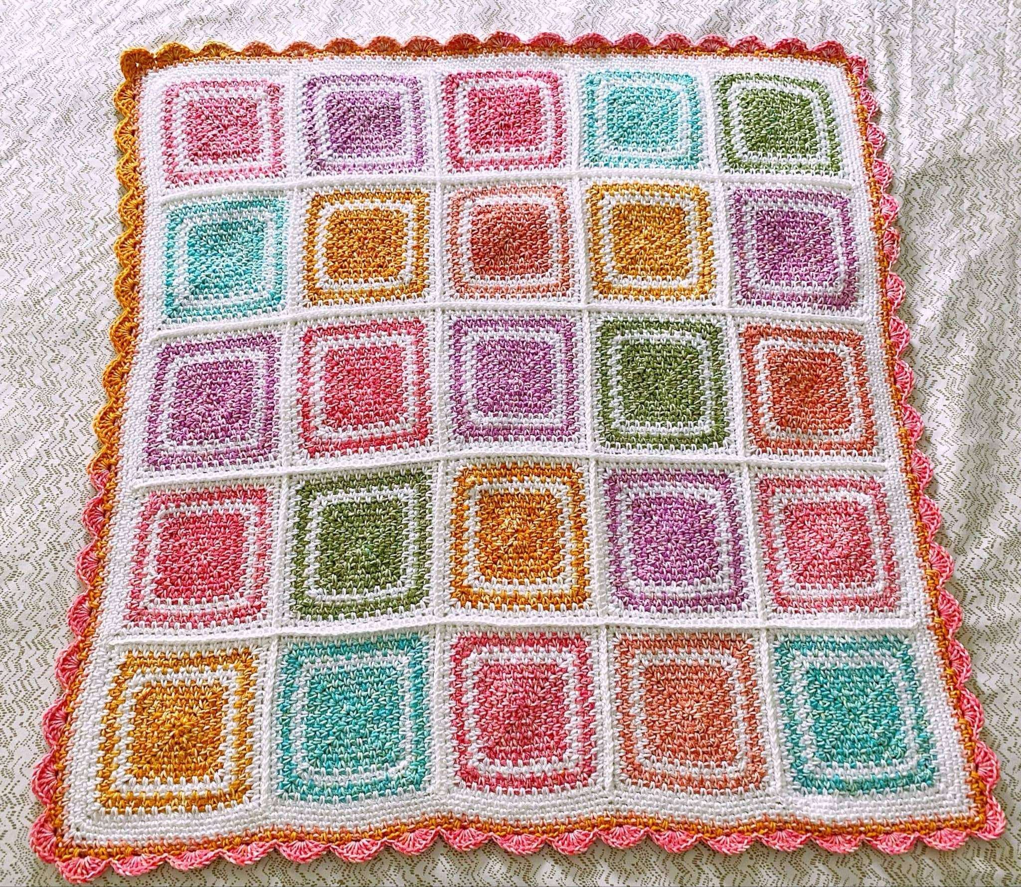 Mandala Ombre Baby Blanket Crochet Pattern with Linen Stitch Squares