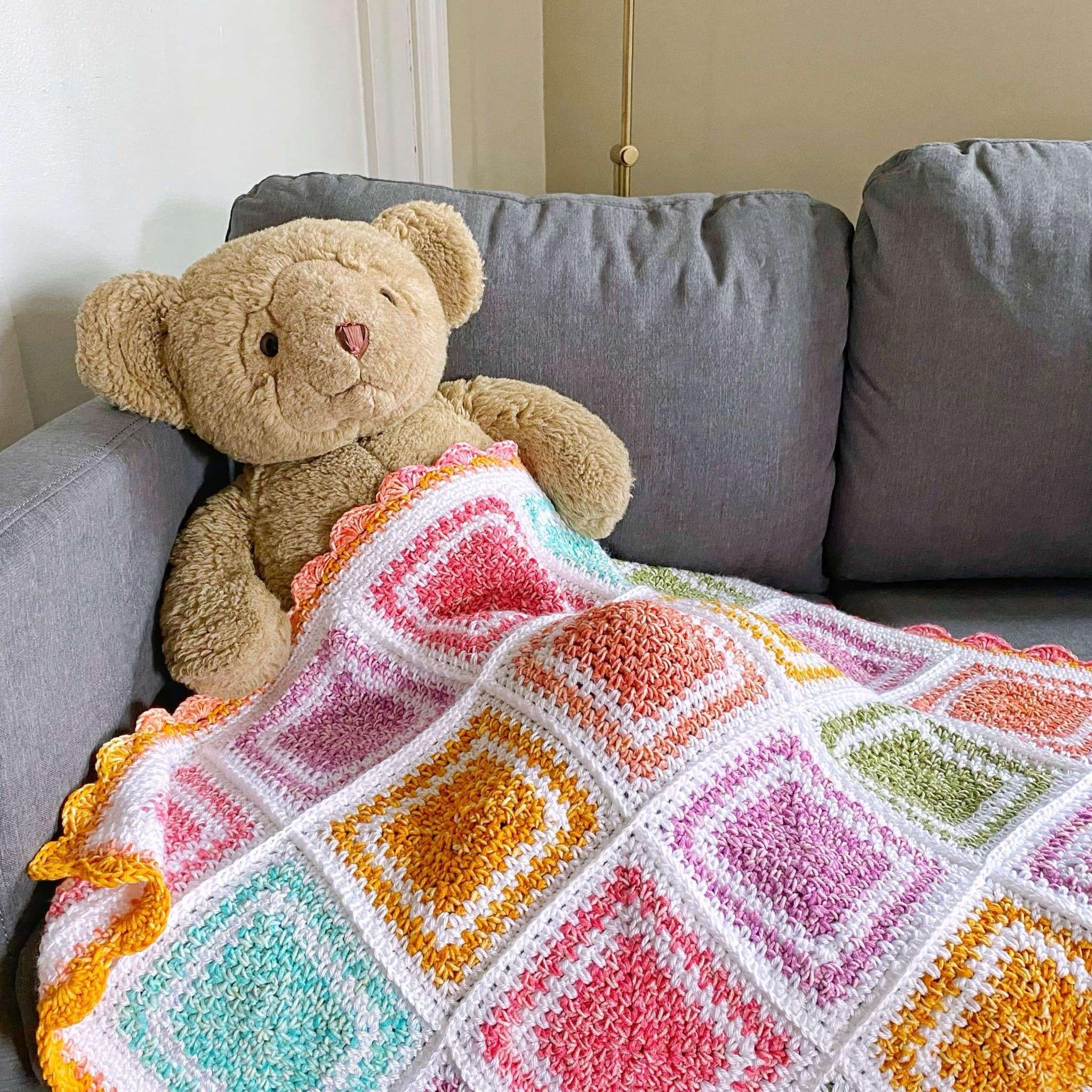 Granny Square Moss Stitch Baby Blanket
