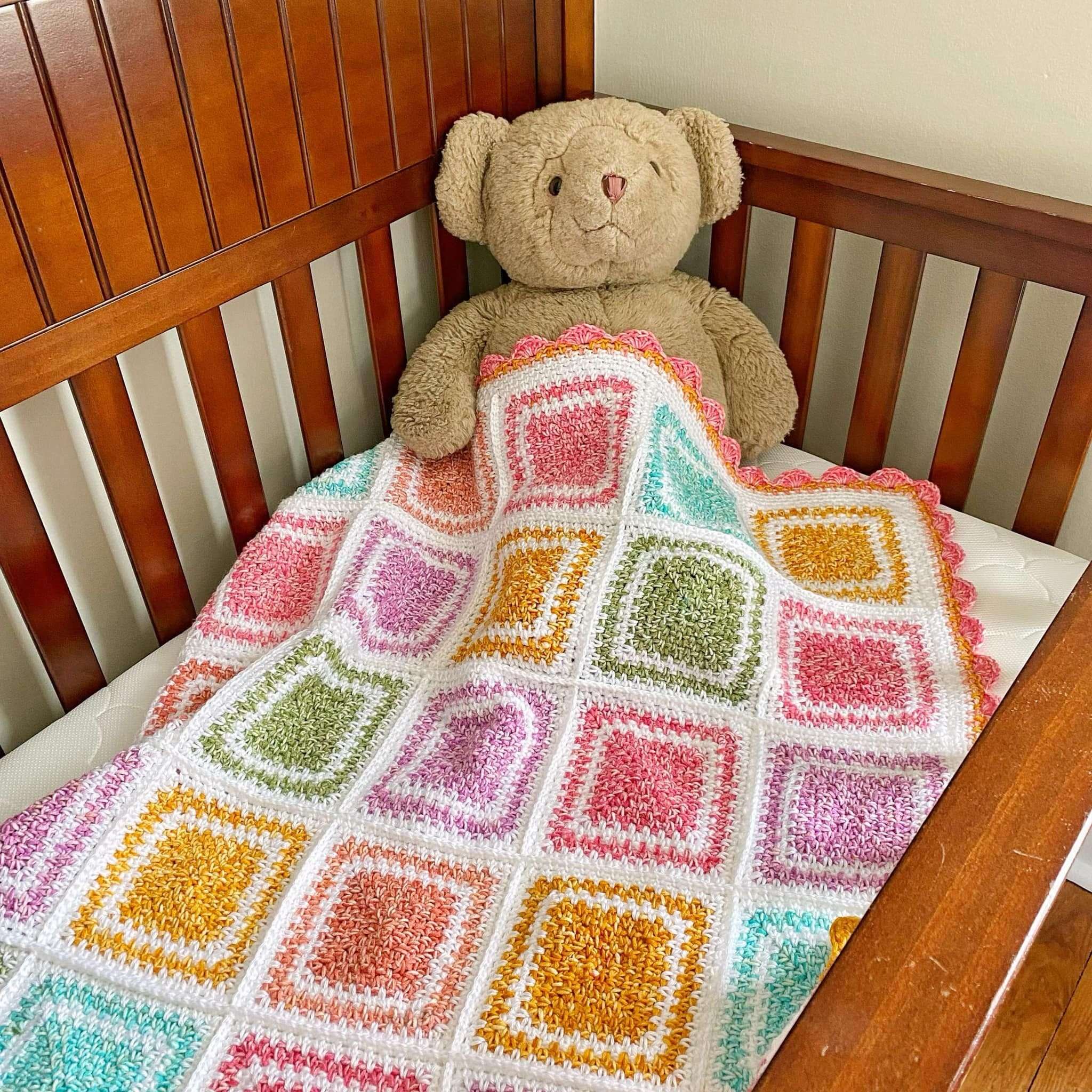 Mandala Ombre Moss Stitch granny Square Blanket with Fan Stitch Border