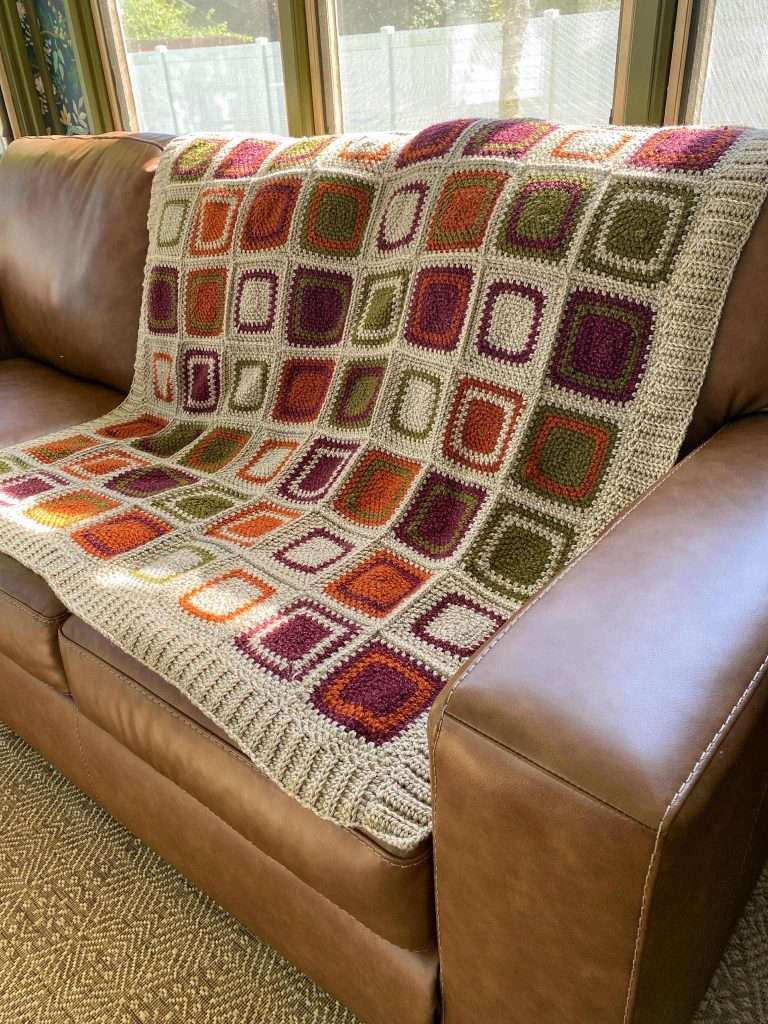 Retro Style Moss Stitch Granny Squares Crochet Blanket Join as You Go
