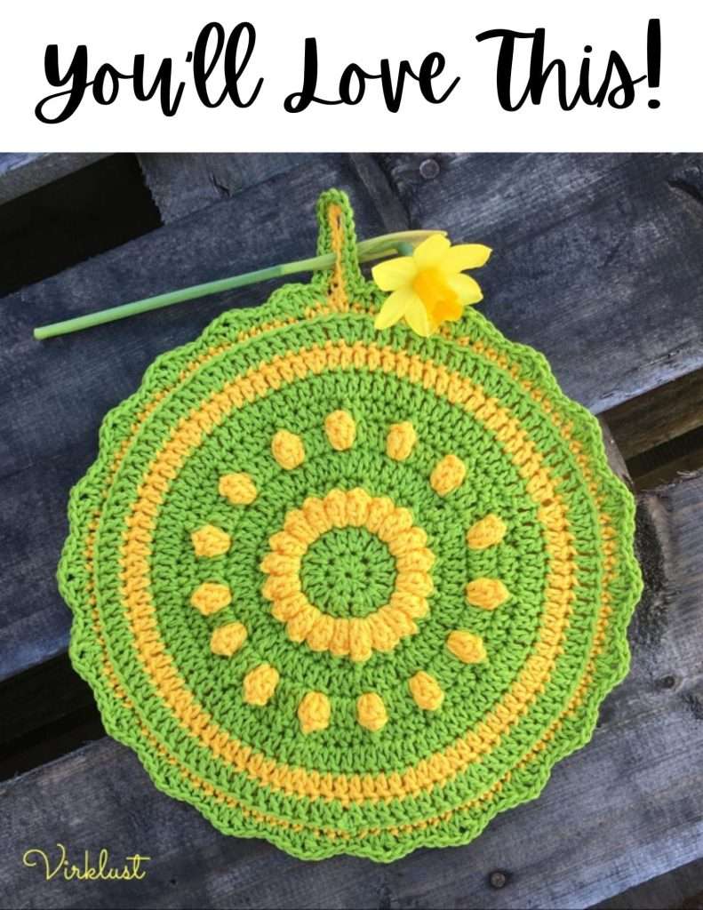 Happy Cooking Crochet Circular Potholder Pattern with Texture by Virklust