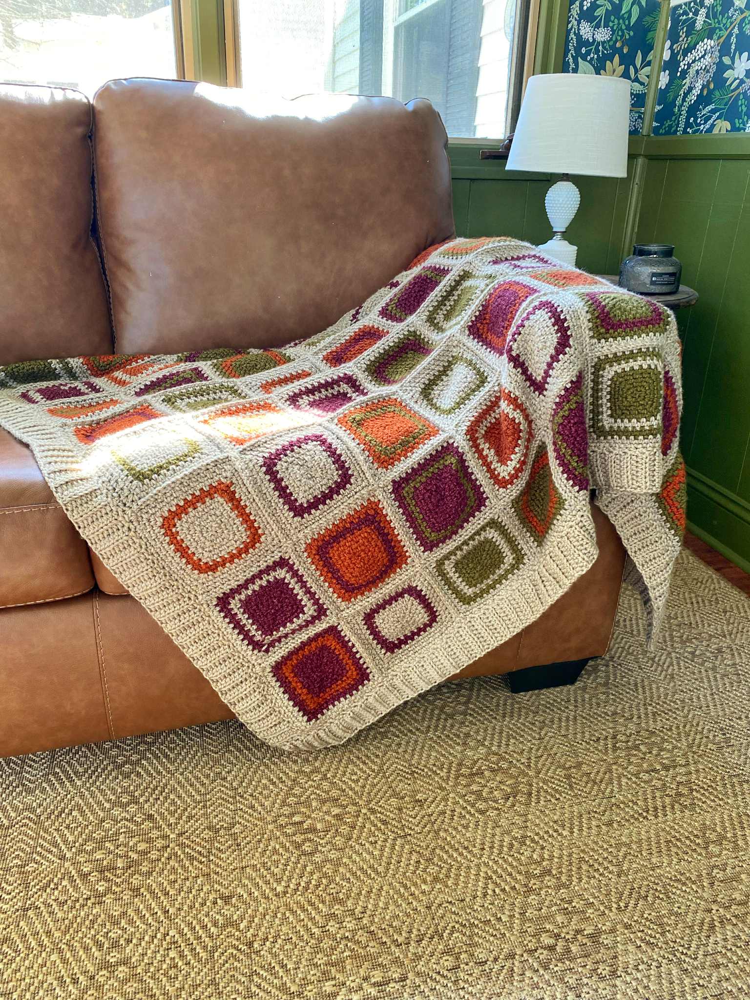 Moss Stitch Retro Squares Crochet Blanket