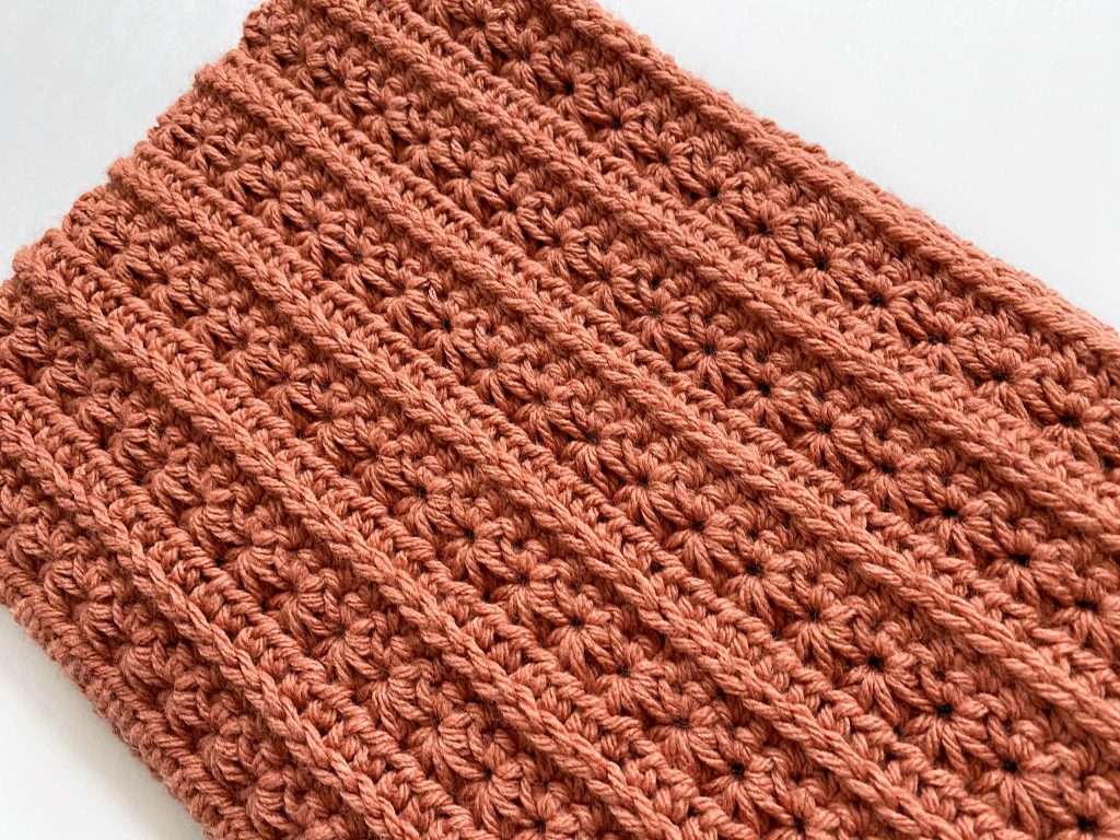 Close up of the Star Stitch Textured Crochet Infinity Scarf