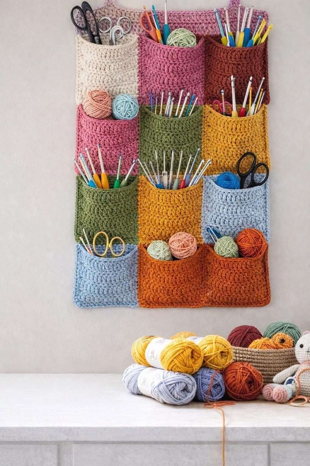 Granny Square Crochet Hanging Organizer
