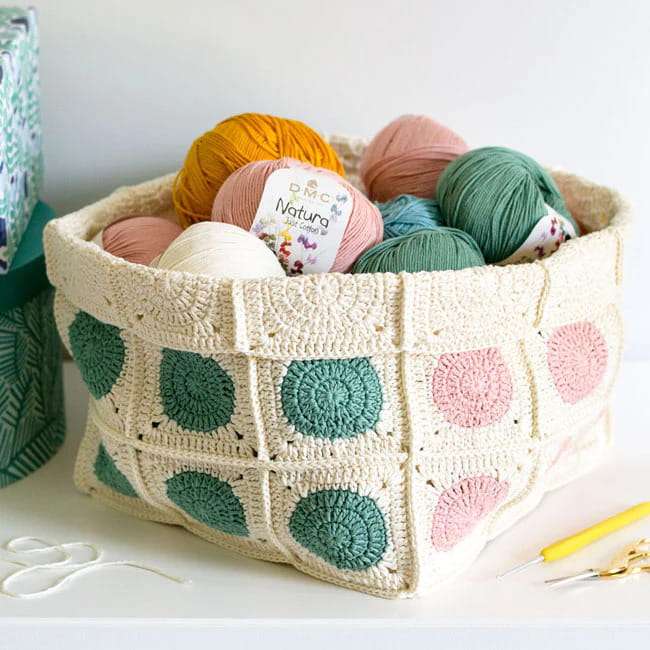 Circle Granny Square Storage Basket
