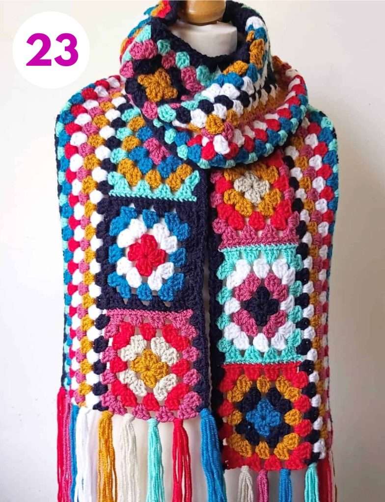 Colorful Granny Square Scarf by Annie Design Crochet