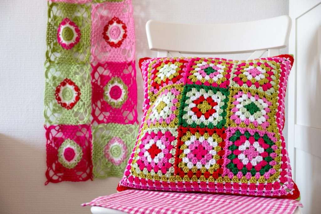 Small Granny Squares Crochet Pillow Cover