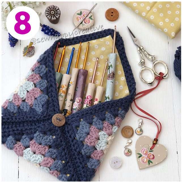 Lined Crochet Granny Square Notions Pouch