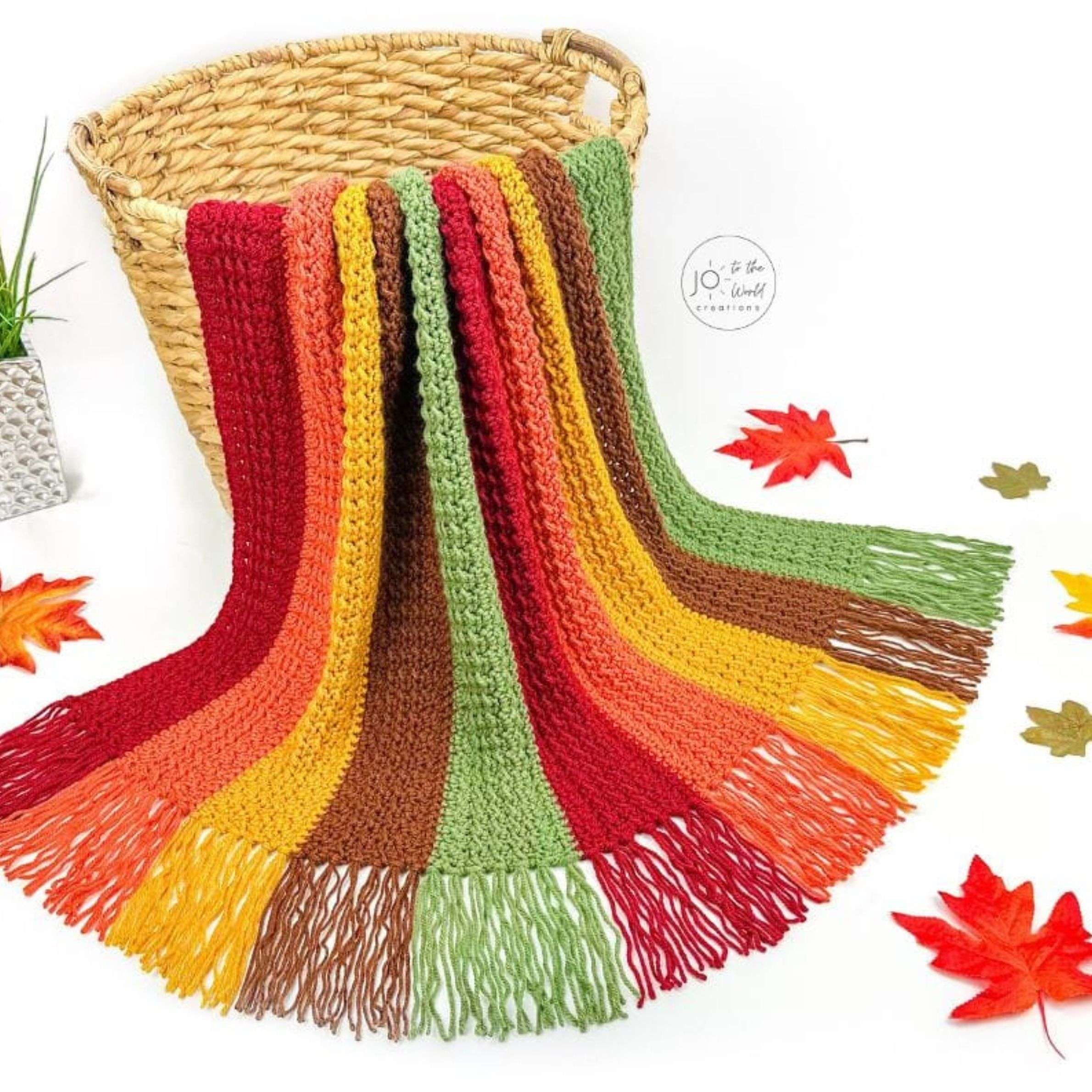 Fall Striped Crochet Blanket Patterns by Jo to the World Creations